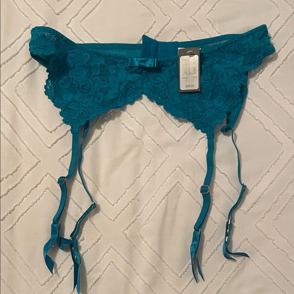 Frederick's of Hollywood Teal Lace Jessica Garter Belt